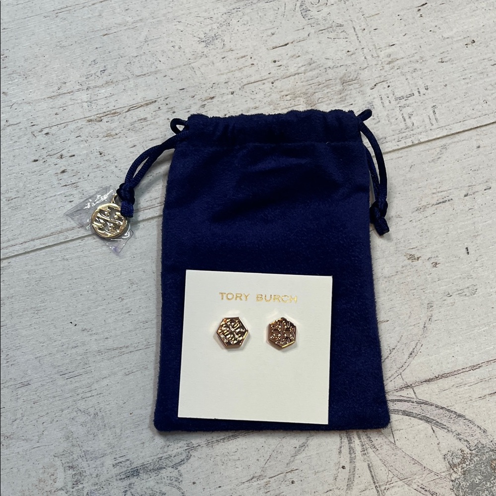 Tory Burch Hexagon Logo Stud Earrings
